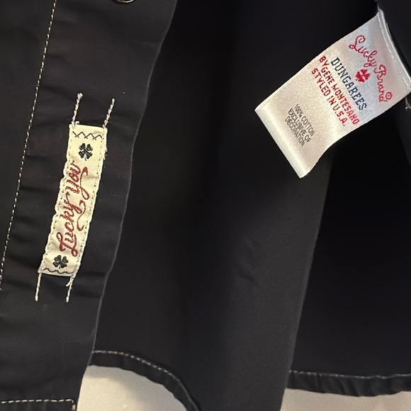 Lucky Brand Embroidered Black Tan Cotton Snap Long Sleeve Shirt Large - Picture 7 of 10